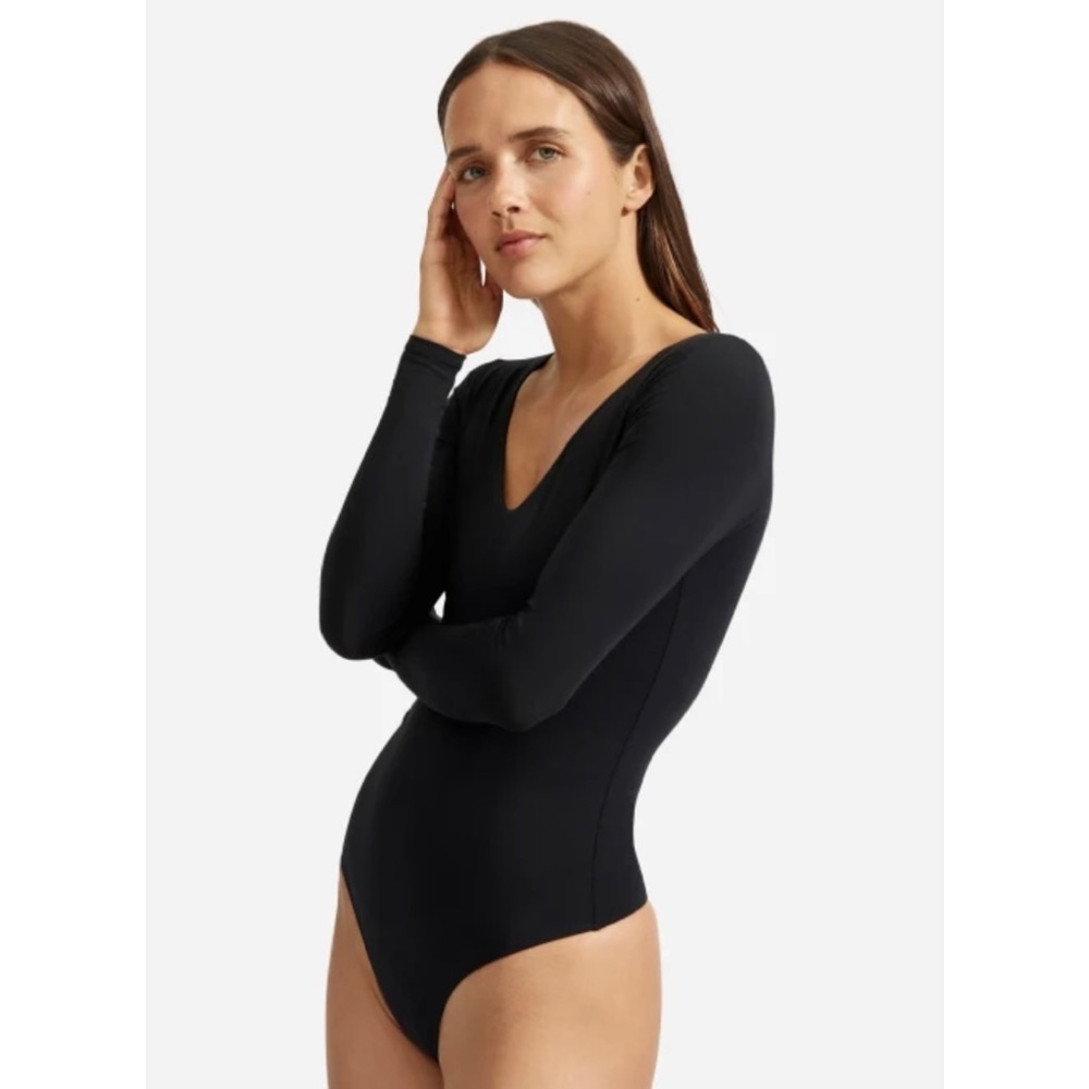 EVERLANE The Long-Sleeve V-Neck Bodysuit BLACK